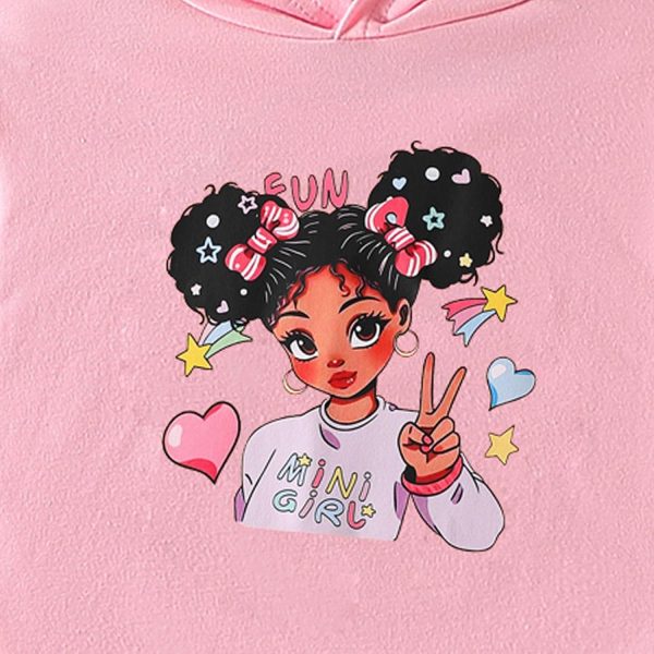 ⁦Kid Toddler Girls Clothes Cartoon Pattern Print Sweatshirt Hoodie Sports Pants 2PC Girl Fall Winter Clothing Set⁩ - الصورة ⁦5⁩