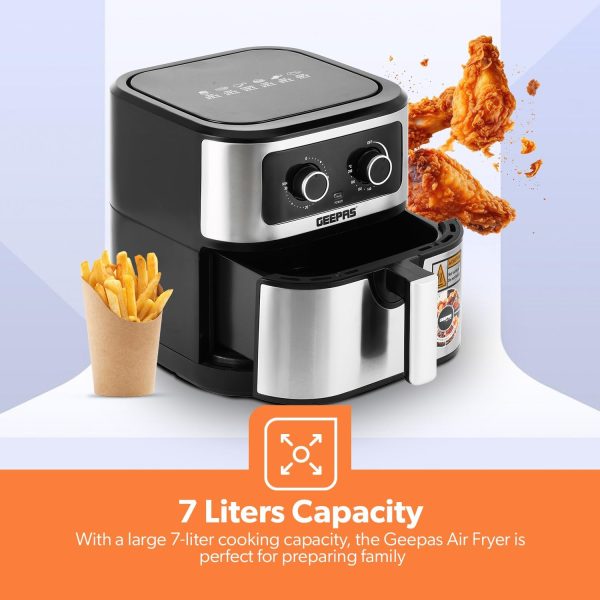 ⁦Geepas Vortex 7L Air Fryer GAF37506 - Convection Air Fryer with LED Touchscreen, 30 Minutes Timer & Non-Stick Basket - Oil Free, 2 Years Warranty, 1800W, Black⁩ - الصورة ⁦3⁩