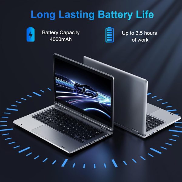 ⁦11.6" Laptop Touchscreen 360° Foldable Laptop PC 6GB RAM 128GB SSD FHD Display Laptop Computer Celeron N4020 With 256GB SD Card Dual Band WiFi Bluetooth 4.2 USB 3.0*1 HDMI*1 For Office Study Silver⁩ - الصورة ⁦8⁩