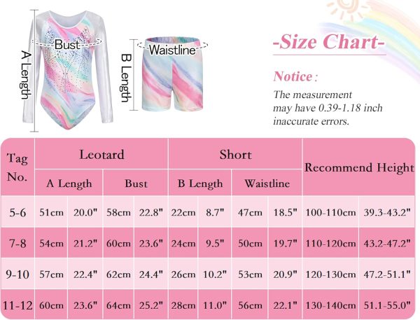 ⁦SEAUR Girls Long Sleeve Gymnastics Leotards with Shorts Sparkly Dance Athletic Outfits 3 Piece⁩ - الصورة ⁦2⁩