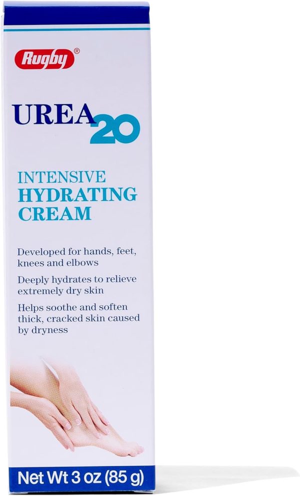 RUGBY LABORATORIES Urea 20% Intensive Hydrating Cream - Urea Cream for Feet, Hands, Knees, and Elbows - 20% Urea Intensive Strength Cream - 3 Oz