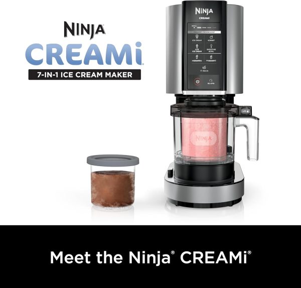 ⁦Ninja NC301 CREAMi Ice Cream Maker, for Gelato, Mix-ins, Milkshakes, Sorbet, Smoothie Bowls & More, 7 One-Touch Programs, with (2) Pint Containers & Lids, Compact Size, Perfect for Kids, Silver⁩ - الصورة ⁦15⁩
