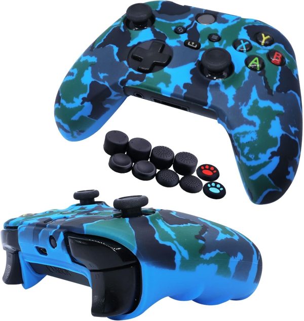 ⁦Jusy [2 Pack] for Xbox Series X/S Controller Soft Silicone Cover Skin, Sweat-Proof Anti-Slip Case Cover Protective Accessories Set, Dust-Proof Skin for Xbox Series X/S, with 10 Thumb Grips (Red+Blue)⁩ - الصورة ⁦2⁩