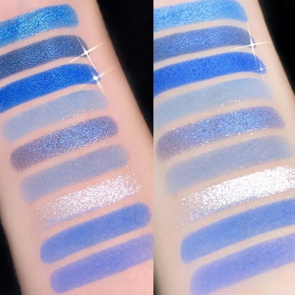⁦9 Colors Blue Eyeshadow Palette, Glitter Shimmer Matte Neutral Shades, High Pigmented Waterproof Grey Light Blue Eyeshadow, Shimmer Bright, Daily Party Sparkling Eyeshadow Palett⁩ - الصورة ⁦5⁩