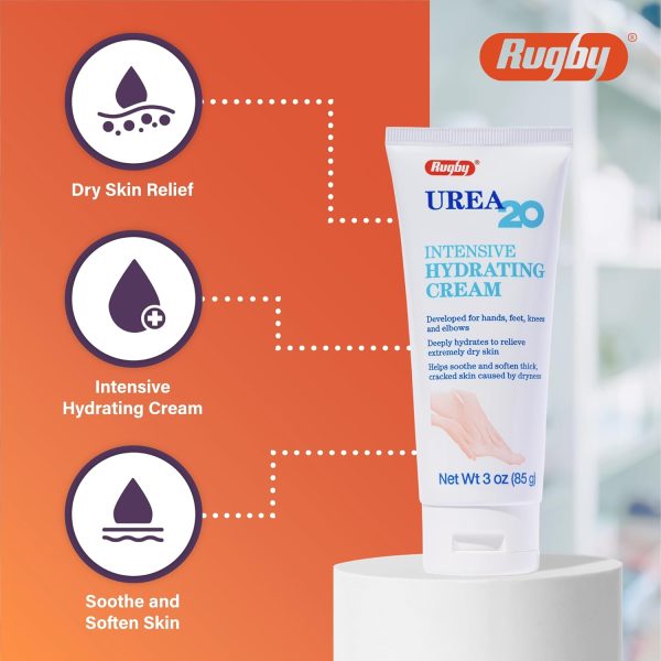 ⁦RUGBY LABORATORIES Urea 20% Intensive Hydrating Cream - Urea Cream for Feet, Hands, Knees, and Elbows - 20% Urea Intensive Strength Cream - 3 Oz⁩ - الصورة ⁦4⁩