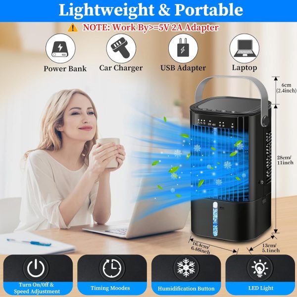 ⁦Upgraded Portable Air Conditioners- Evaporative Air Cooler,Portable AC with 3 Wind Speed & Mist, Mini Cooling Fan Personal Air Conditioner with 7 Night Light & 2-4H Timer for Bedroom Office Home-Black⁩ - الصورة ⁦6⁩
