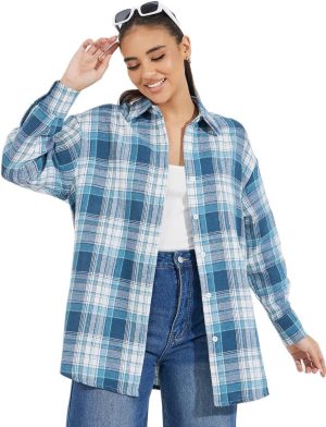 Styli Women Oversized Check Longline Shirt