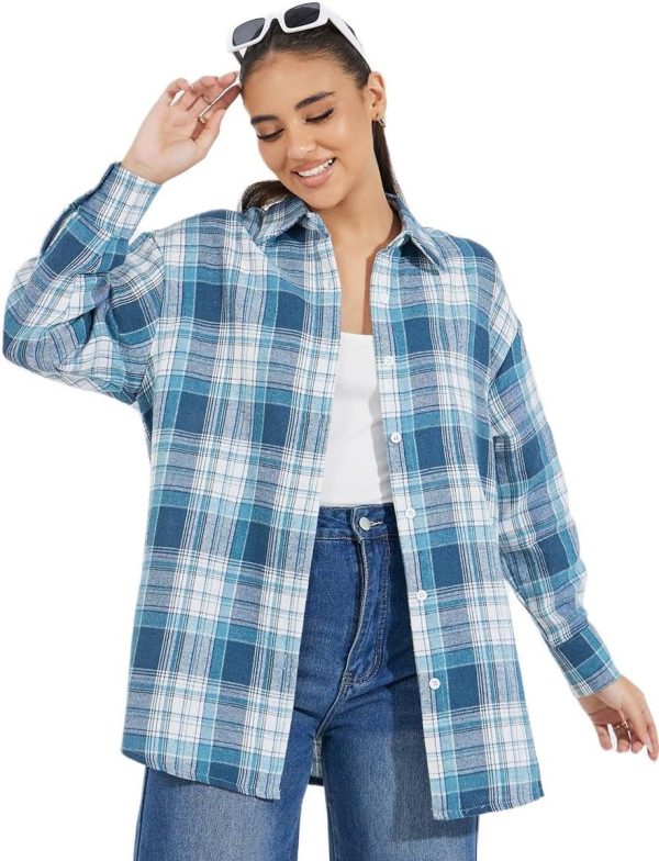 Styli Women Oversized Check Longline Shirt