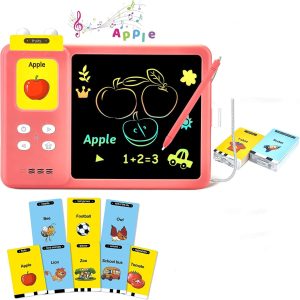 DMG TECH Audible Learning Toy, 224 PCS Talking Flashcards, Audible Flash Cards with Sound Effects, LCD Writing Tablet Educational Learning, Words Toys,Toddlers Birthday Gift for 2-7 Years Kids PINK