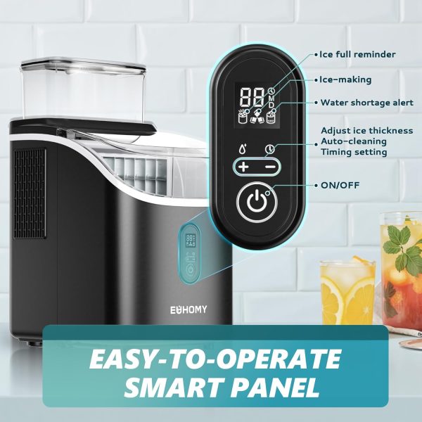 ⁦EUHOMY Ice Cube Maker Machine Countertop with External Water Tank, 34Lbs, 16Pcs Ready in 13 Mins, 2 Ways to Add Water, Auto-Cleaning, with Ice Scoop & Basket, for Home/Kitchen/Office/Bar (Black)⁩ - الصورة ⁦6⁩