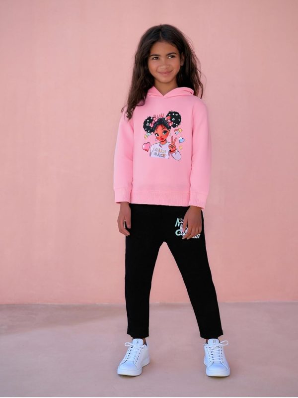 ⁦Kid Toddler Girls Clothes Cartoon Pattern Print Sweatshirt Hoodie Sports Pants 2PC Girl Fall Winter Clothing Set⁩ - الصورة ⁦4⁩