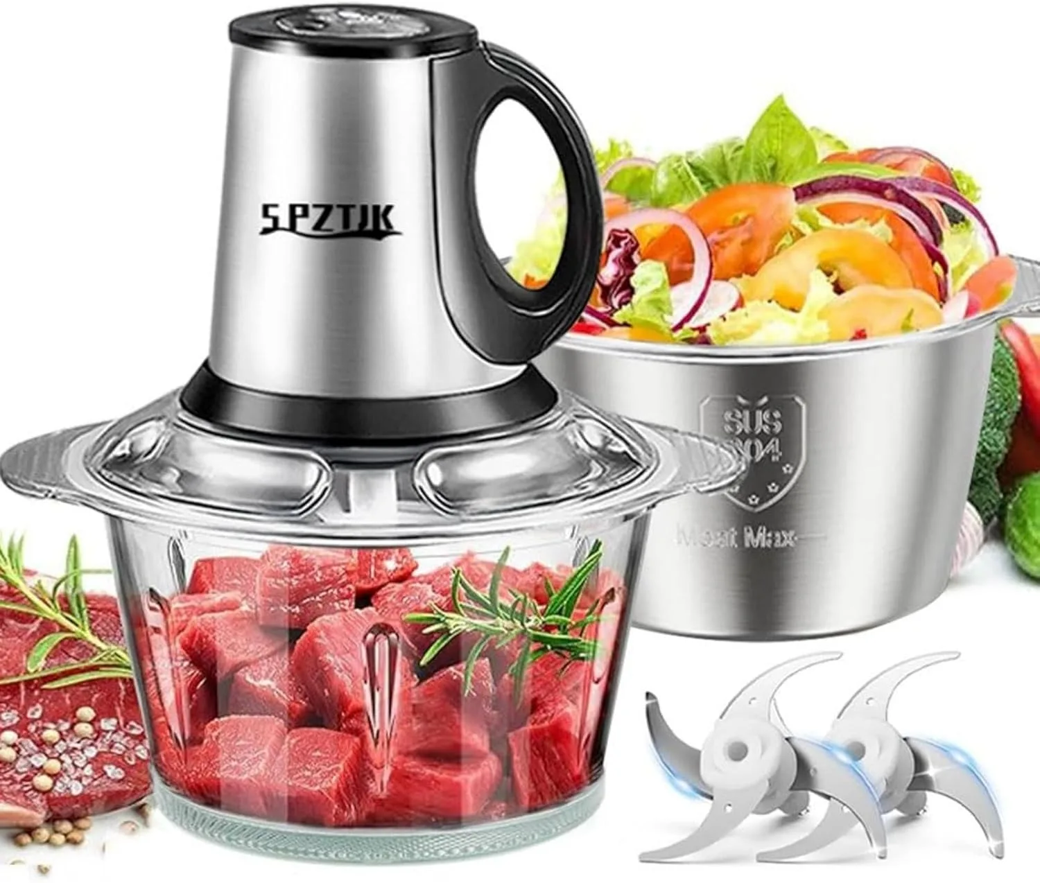 12 Cup Food Processor with 2 Bowls + 2 Blades, 3 Speed Electric Food Chopper 3L Meat Grinder with Stainless Steel & PC Bowls，Powerful Small Vegetable Chopper, for Fruits/Meat/Nuts,Baby Food