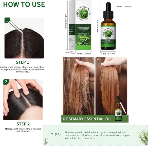 ⁦NALACAL Rosemary Oil for Hair Growth, Essential Oil for Skin and Hair Care, Promotes Natural Hair, Eyebrow, and Eyelash Growth, Best Hair Thickening Product for Men and Women (30ml)⁩ - الصورة ⁦7⁩