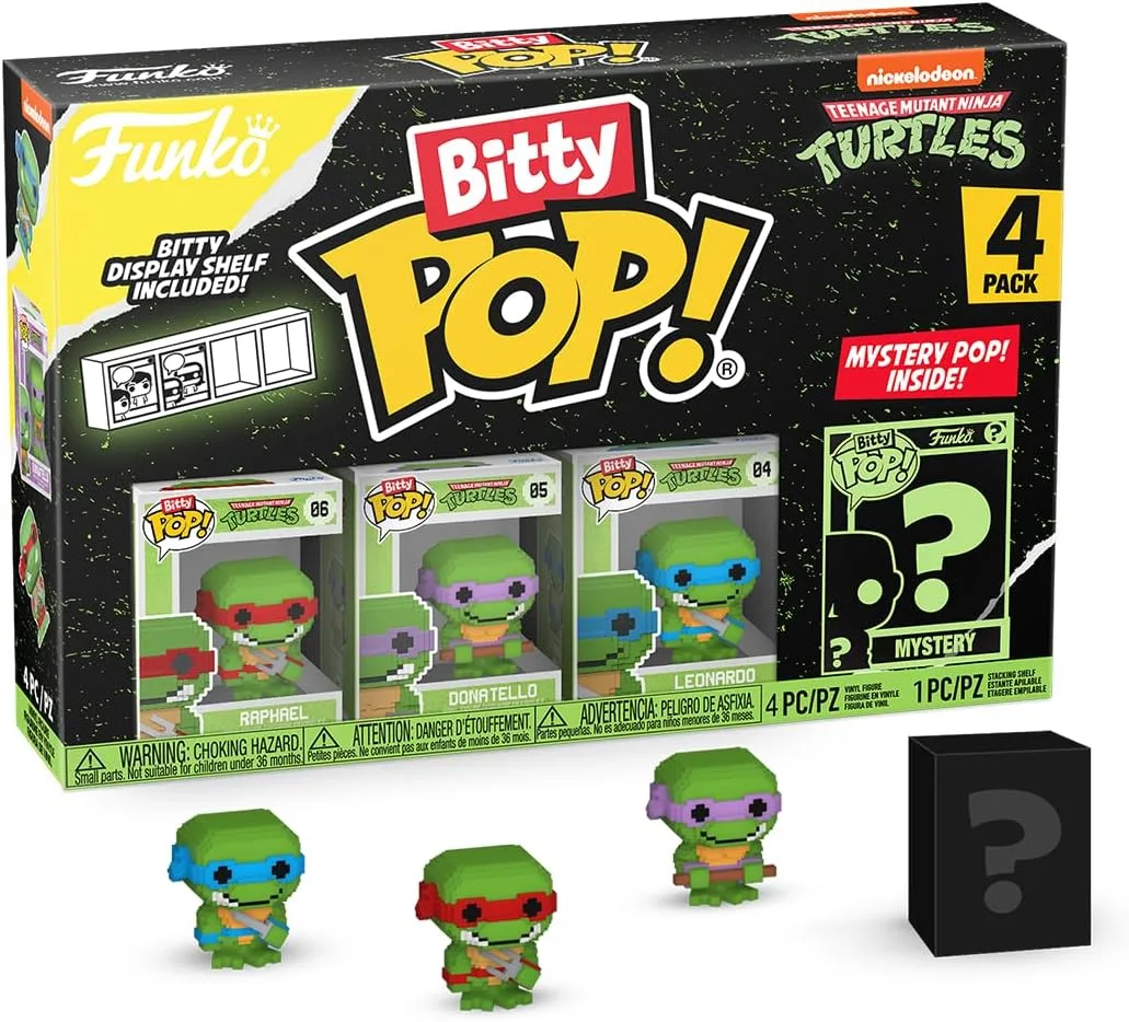 Funko Bitty POP! Teenage Mutant Ninja Turtles - 8-Bit Raphael, 8-Bit Donatello, 8-Bit Leonardo and a Surprise Mini Figure - 0.9 Inch (2.2 cm) - TMNT Collectible - Gift Idea - TV Fans