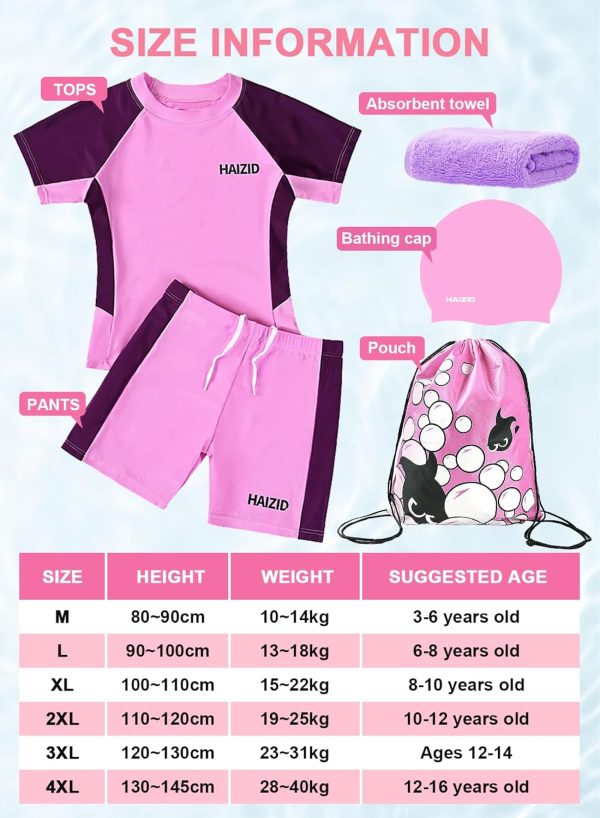 ⁦URbazaar Girls 5 Pcs Rash Guard Swimsuit Set UPF 50+, Quick-Dry Swimsuit with Swim Cap, Swimming Goggles, Short Bathing Design Suit for Beach⁩ - الصورة ⁦2⁩