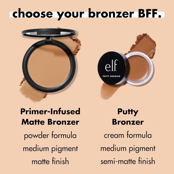 ⁦e.l.f. Primer-infused Bronzer (Long-Wear/Matte/Bold/Lightweight/Blends Easily/Contours Cheeks/All-Day Wear), Forever Sunkissed, 1 count⁩ - الصورة ⁦6⁩
