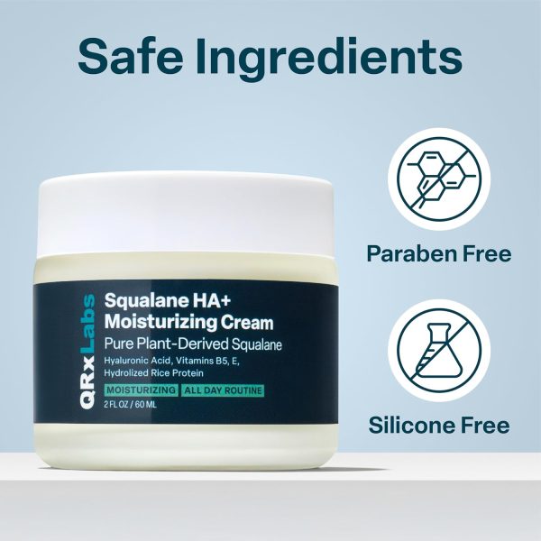 ⁦QRxLabs Plant-Based Squalane HA+ Moisturizing Cream with Hyaluronic Acid - Organic ECOCERT Approved USDA Certified Squalane Derived from Sugarcane - Moisturizer for Face, Body & Skin - 2 Fl Oz / 60 ml⁩ - الصورة ⁦7⁩