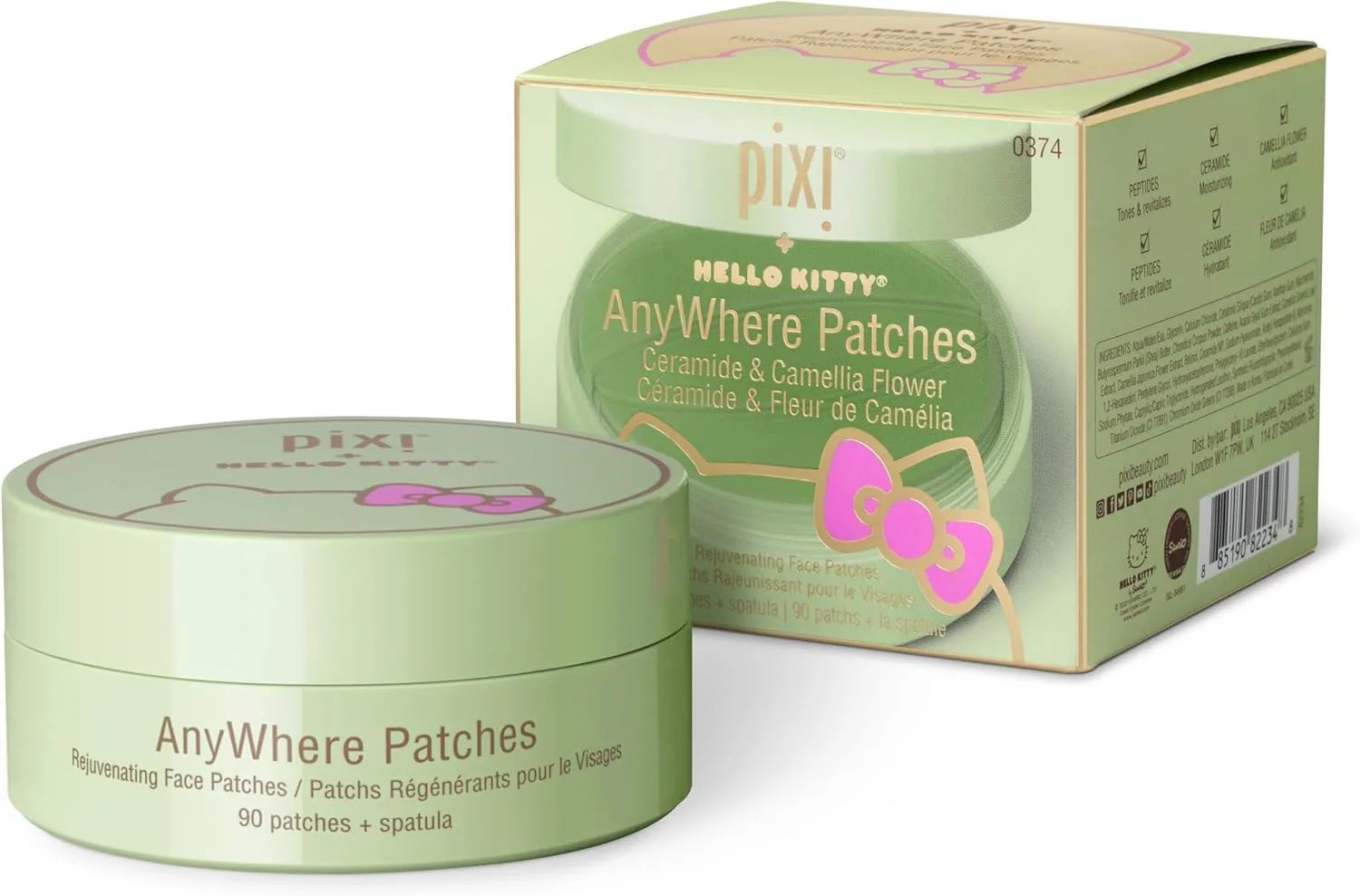 Pixi + Hello Kitty AnyWhere Multipurpose Hydrogel Patches, Hyaluronic, Caffeine & Retinol For Under Eyes, Revitalize Eye Area, 45 pairs / 90 Patches