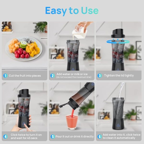 ⁦360W Portable Blender Cordless, 22oz Personal for Smoothies and Shakes, Mini Blender Bottle with 6000mah Battery, BPA Free, 22000rpm Small Travel Cup for Home, Kitchen, Gym⁩ - الصورة ⁦6⁩