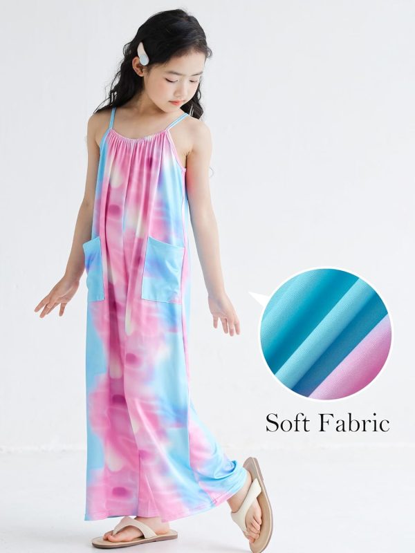 ⁦SEAUR Girls Sleeveless Jumpsuits Side Slit Wide Leg Romper with Pockets for Beach Vacation⁩ - الصورة ⁦3⁩