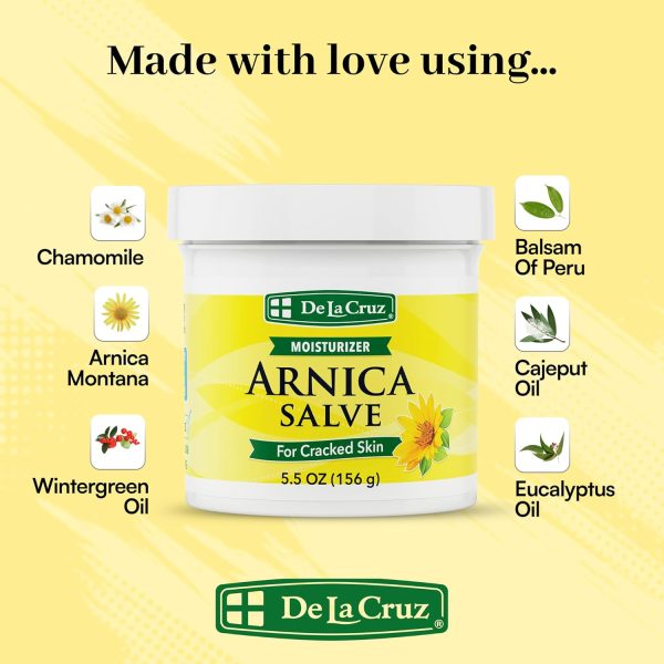 ⁦De La Cruz Arnica Salve, Foot Cream for Dry and Cracked Feet and Moisturizing Hand Lotion for Dry Hands, 24 Hour Moisture for Dry and Rough Skin - JUMBO SIZE 5.5 OZ⁩ - الصورة ⁦3⁩