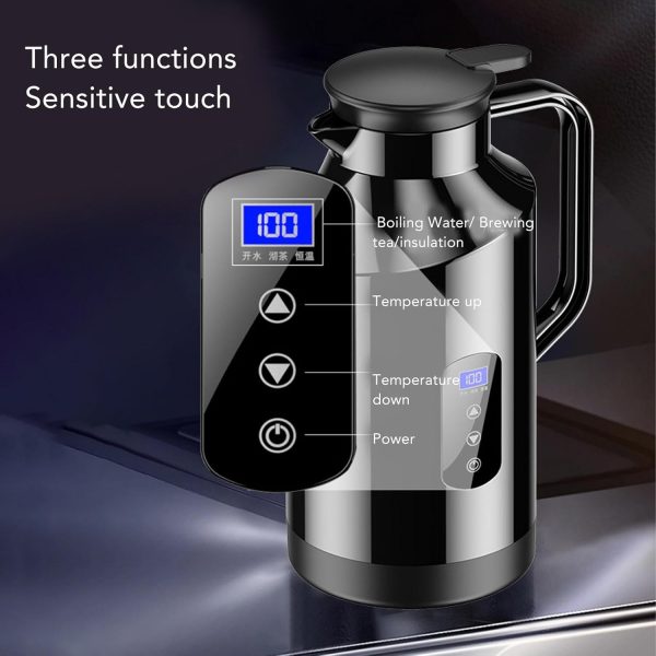 ⁦BROLEO Electric Car Kettle, 12V 24V 1500ml Stainless Steel Water Boiler, Cigarette Lighter Heating Mug, Travel Truck Water Heater Bottle for Tea Coffee Making⁩ - الصورة ⁦3⁩