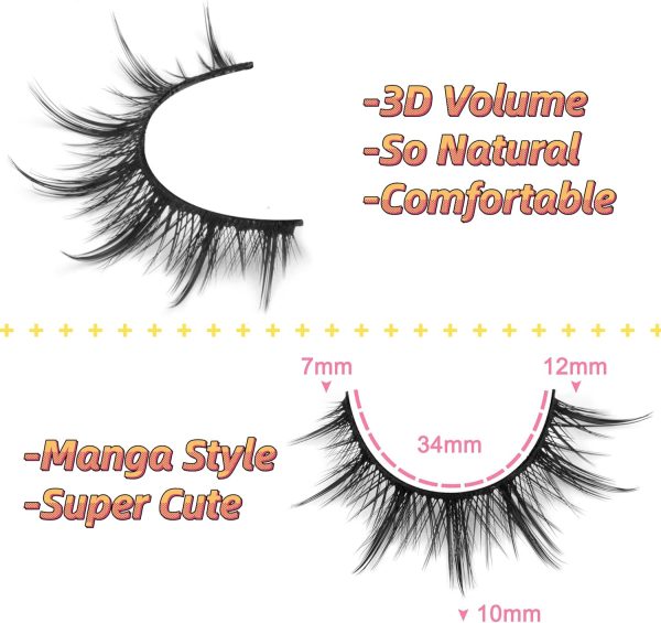 ⁦SWIUKPHE Manga Lashes, Natural Look False Eyelashes Anime Lashes, Mink 3D Volume Eyelashes Pack Cosplay Fake Eyelashes Look Like Individual Cluster, 7 Pairs⁩ - الصورة ⁦4⁩