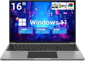 16" Laptop, Dual-Core Intel Celeron N4000 CPU, 6GB DDR4L RAM 256GB SSD, FHD IPS Screen, Windows 10 Laptop Computer with Stereo Speakers, Webcam, Dual Band-WiFi, BT4.2