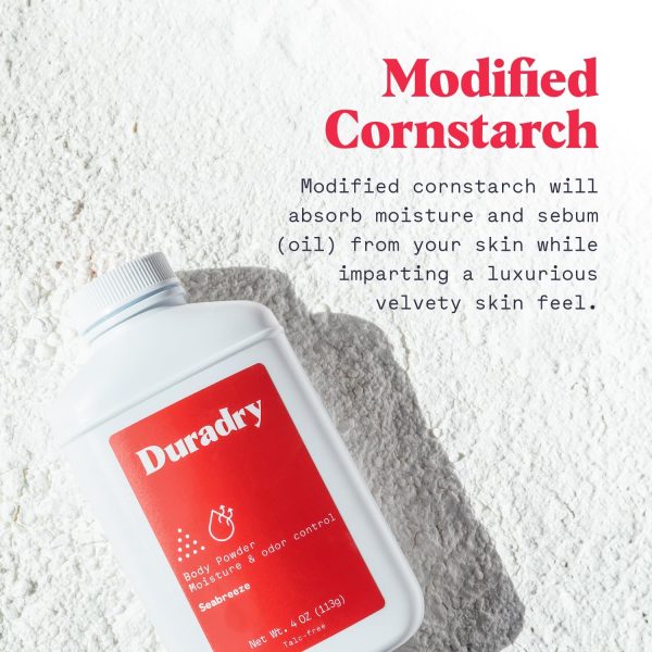 ⁦Duradry Body Powder - Sweat Defense & Odor Control, Sweat Absorbing, Anti-Chaffing, All Natural Powder, Talc-Free, Prevents and Eliminates Any Body Odor Naturally - Seabreeze, 4oz⁩ - الصورة ⁦6⁩