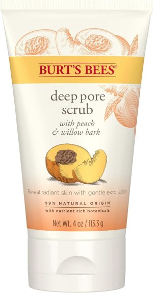 Burt's Bees Peach and Willow Bark Deep Pore Exfoliating Facial Scrub, 4 Oz (Package May Vary)