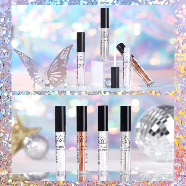 ⁦4Pcs Liquid Glitter Eyeshadow & Eyeliner Kit Set for Korean Makeup, Sparkling Shimmer Metallic Eye Glitter for Under Eye Tear-Drop Make Up, Quick-Dry Loose Glitter Glue for Crystal Mermaid Looks⁩ - الصورة ⁦3⁩