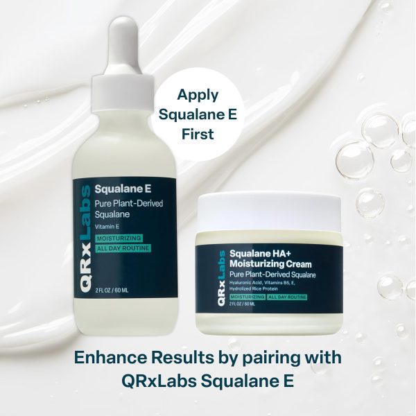 ⁦QRxLabs Plant-Based Squalane HA+ Moisturizing Cream with Hyaluronic Acid - Organic ECOCERT Approved USDA Certified Squalane Derived from Sugarcane - Moisturizer for Face, Body & Skin - 2 Fl Oz / 60 ml⁩ - الصورة ⁦5⁩