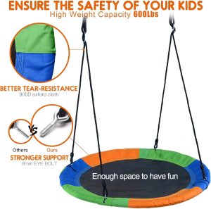 BOOM Saucer Tree Swing, 660lb Weight Capacity Kids Adults, 900D Oxford Waterproof Durable, Safe, and Easy to Install, مرجيحة اطفال, Great for Tree, Swing Set, Backyard, Playground, Playroom