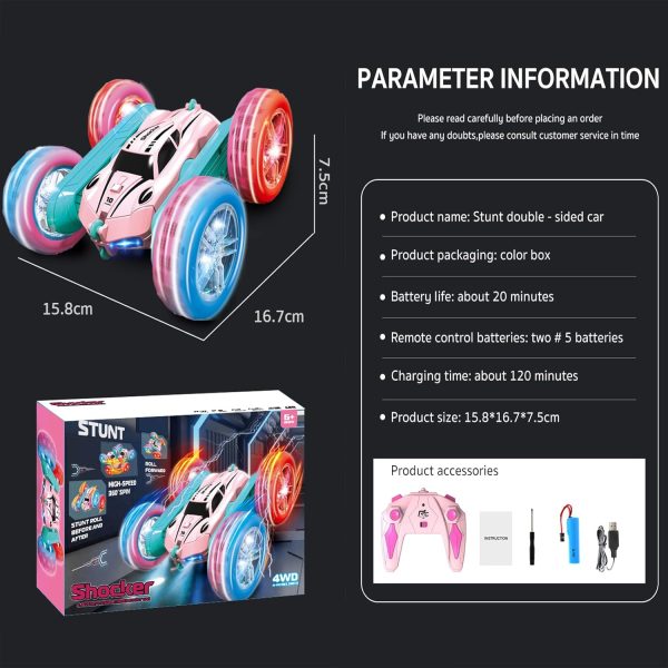 ⁦Beauenty Remote Control Car Toys for Kids - Dual Electric, Double sided 360 ° Rotating Four Wheel Drive Drift Car with Cool Lights - Birthday Gifts for Boys and Girls (Pink)⁩ - الصورة ⁦6⁩