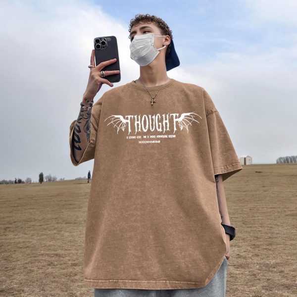 ⁦Lubpow Mens Acid Wash Tshirt Oversized Vintage Graphic T-Shirts Cool Grunge Rose Floral Shirt Trendy Y2K Streetwear Tee Tops⁩ - الصورة ⁦4⁩