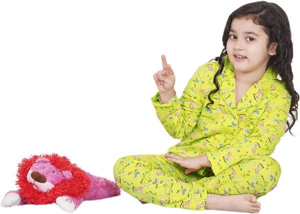 ⁦Lauren Smith Girl's Pajama Set Long Sleeve Buttoned Top with pants 2 Piece Printed Sleepwear Cotton Girls Soft Pjs Lounge Set Kids nightwear sets⁩ - الصورة ⁦5⁩