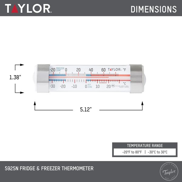 ⁦Taylor Precision Products Large Dial Kitchen Refrigerator/Freezer Kitchen Thermometer with Suction Cups⁩ - الصورة ⁦2⁩