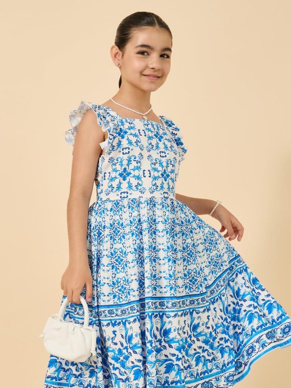⁦Styli Girls All Over Print Ruffled Sleeves Dress⁩ - الصورة ⁦3⁩
