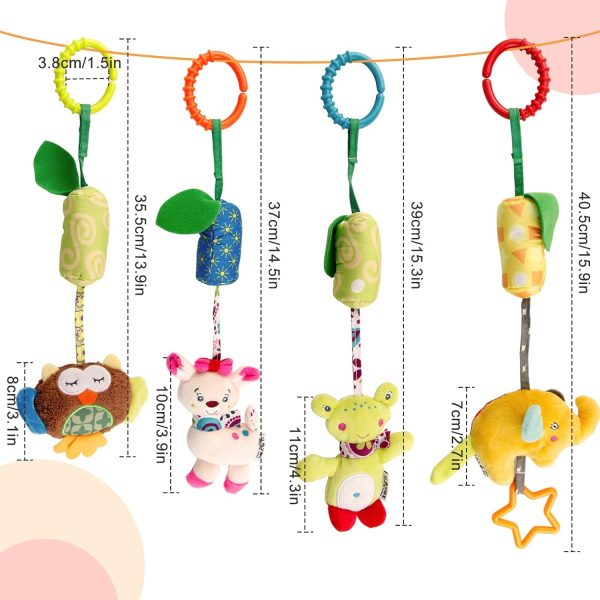 ⁦MAKINGTEC Baby Soft Hanging Rattle,Car Seat Hanging Bell Adorable Animal Infant Play Music Crib Toy Carseat Rattles Educational Toysfor Babies Boys and Girls 3 6 9 to 12 Months(4 Pack)⁩ - الصورة ⁦7⁩