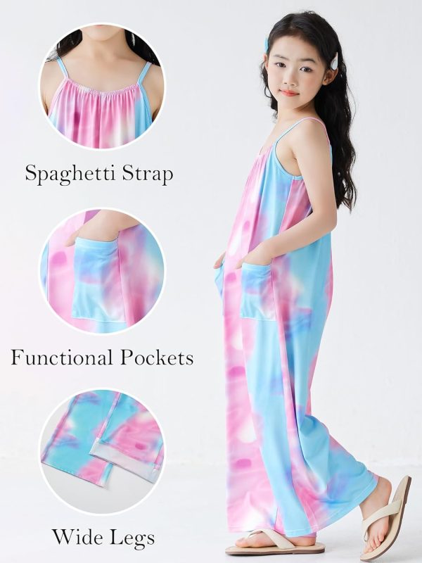 ⁦SEAUR Girls Sleeveless Jumpsuits Side Slit Wide Leg Romper with Pockets for Beach Vacation⁩ - الصورة ⁦2⁩