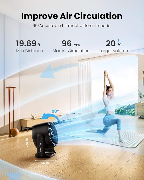 ⁦Gaiatop Desk Fan for Bedroom, Ultra Quiet Table Battery Powered Fan 7.7 Inch, Touch Control 4000mAh, Strong Airflow 5 Speeds Rechargeable Desktop for Office Bedside Dorm Home, Gift for Women Men Black⁩ - الصورة ⁦6⁩