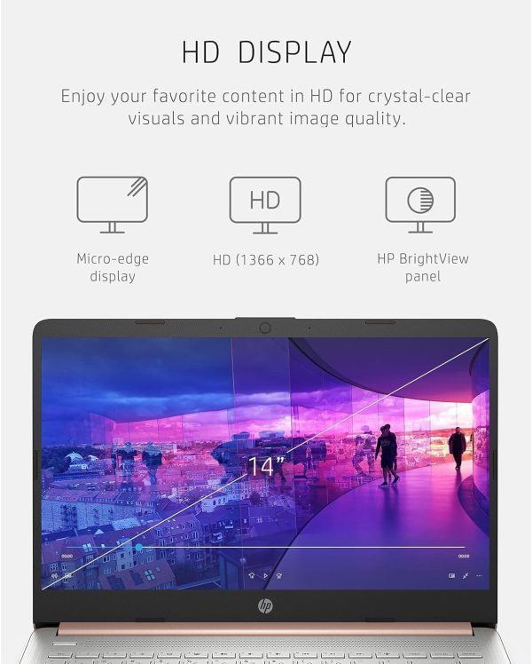 ⁦HP لابتوب HD 14 انش | اصدار محدود العودة الى المدرسة مع مايكروسوفت 365 لمدة عام | معالج انتل رباعي النواة | ذاكرة RAM 8GB | تخزين 576GB | عمر بطارية طويل | زهري | مع حزمة WOWPC | ويندوز 11⁩ - الصورة ⁦2⁩