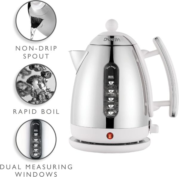 ⁦Dualit Lite Kettle - 1.5L Jug Kettle - Polished with Gloss White, High Gloss Finish - Fast Boiling Kettle by Dualit - 72015⁩ - الصورة ⁦3⁩