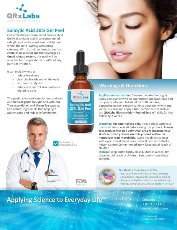 ⁦QRxLabs Alcohol-free Salicylic Acid Gel Peel with Tee Tree Oil & Extract (1fl. oz)⁩ - الصورة ⁦2⁩