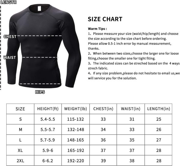⁦Men's Compression Shirts Long Sleeve Athletic Workout Tops Gym Undershirts Active Sports Baselayers⁩ - الصورة ⁦5⁩