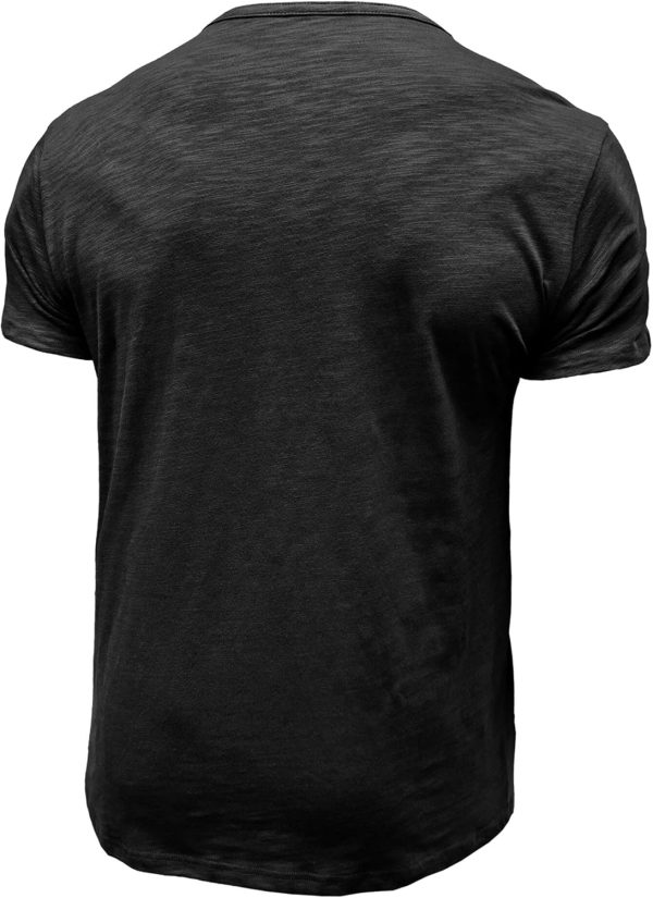 ⁦Men's Slub Henleys T-Shirt Short Sleeve Shirt Lightweight Top Relaxed Cotton Casual Top Buttons Placket Round Neck Shirts Tee Basic Tops Solid Henley Shirt⁩ - الصورة ⁦3⁩