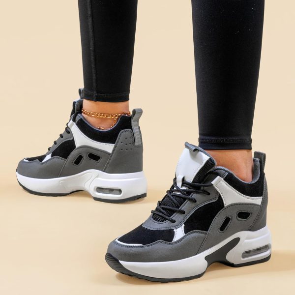 ⁦MrToNo Women's Hidden Wedge Sneakers High Top Lace Up Lightweight Walking Shoes Slip Resistant Fashion Air Cushion Sneakers⁩ - الصورة ⁦6⁩