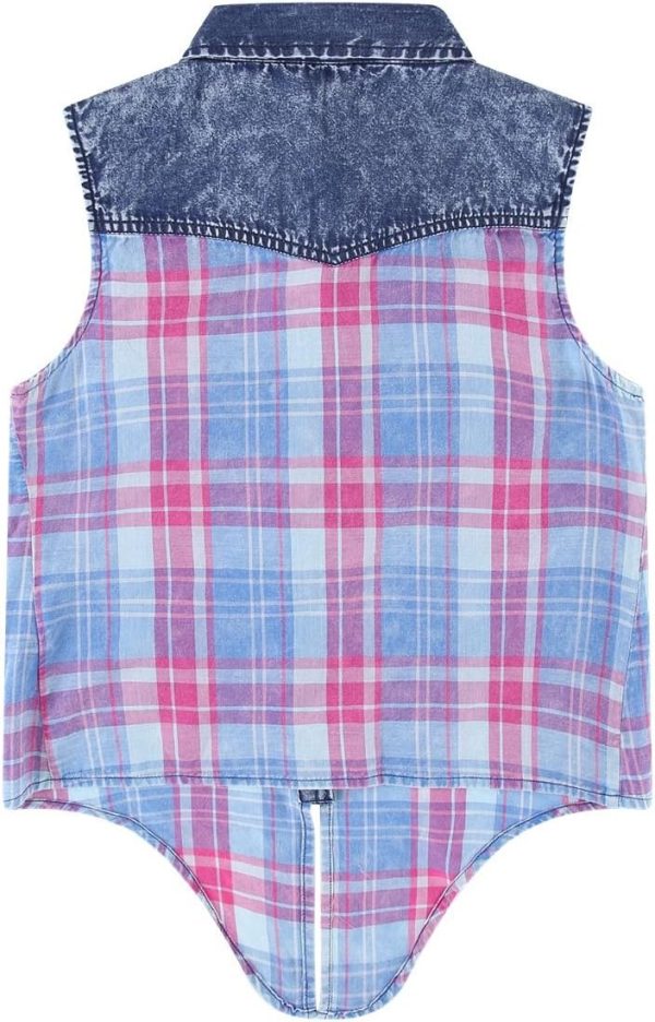 ⁦Bienzoe Girls Crop Tank Tops: Cowgirl Plaid Sleeveless Button Down Western Casual Blouse⁩ - الصورة ⁦4⁩