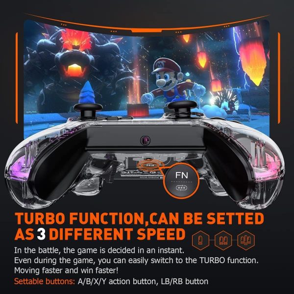 ⁦Wired Controller, BIGBIG WON Rainbow PC Controller RGB Indicator, Custom Back Buttons, 6-Axis Gyro, Dual Motor, Linear Trigger Wired Game Controller for Switch/Windows10 & for PS5/PS4 via R90 Adapter⁩ - الصورة ⁦5⁩
