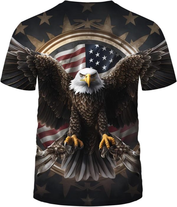 ⁦Liohans Vintage American Flag Animal Shirt T-Shirts Gorgeous Eagle Mountains Men Tee Top⁩ - الصورة ⁦3⁩